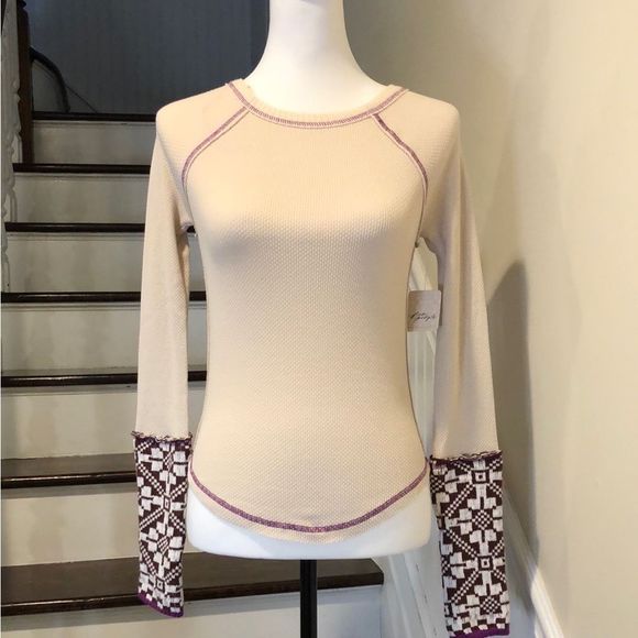 FREE PEOPLE In The Mix Oat Raspberry Reversible Thermal Sweater Knit Cuff XS NWT - Picture 8 of 13